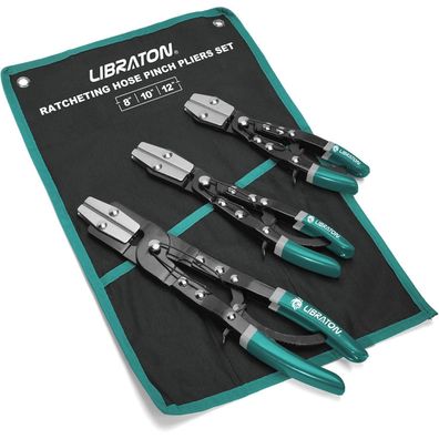 Libraton 3-teiliges Schlauchklemmenzangen-Set, Ratschen-Schlauchzange für Kfz