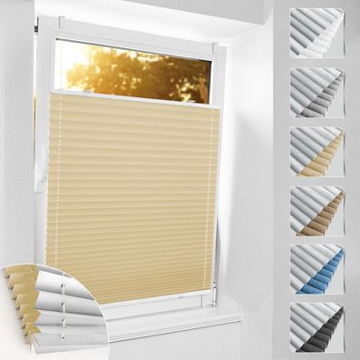 bobodeco Plissee ohne Bohren Verdunkelung Klemmfix Hellbeige 80x100 cm Thermo