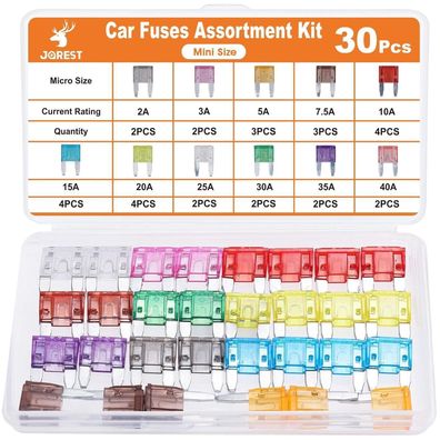 JOREST 30tlg Mini Kfz Sicherung Set Flachsicherungen für PKW, Wohnmobil, LKW