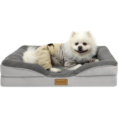 Nepfaivy Orthopädisches Hundebett für kleine Hunde, waschbar, mit hohem Rand