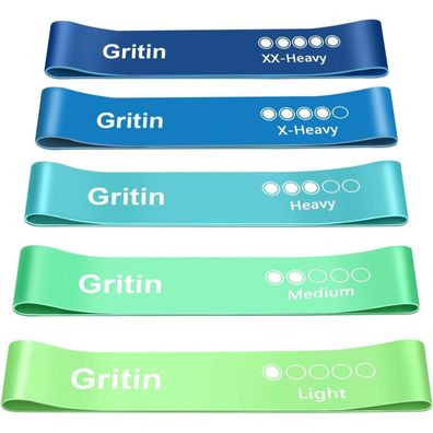 Gritin Fitnessbänder Widerstandsbänder Set (5 Stück) mit 5 Stufen, Latex, inkl