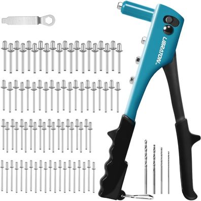 Libraton Popnietenzange Set mit 80 Blindnieten und 4 HSS-Bohrern