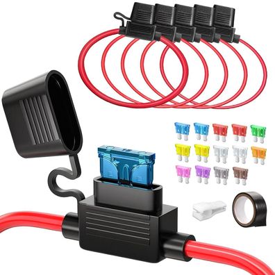JOREST 5tlg. Inline Flachsicherungshalter 12V Wasserdicht mit 14 Standard