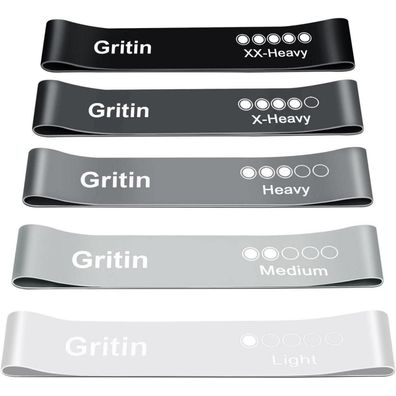 Gritin Fitnessbänder Widerstandsbänder Set (5 Stück) - Grau, inkl. Anleitung