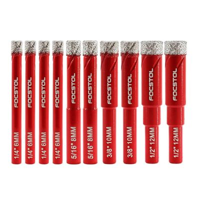 Focstol Diamant Fliesenbohrer Set (10 Stück) - Ø 6-12mm, Rundschaft