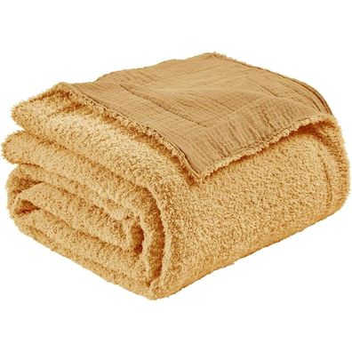 EMME Gewebte Musselin Decke Baumwolle & Fleece, 150x200 cm, Beige