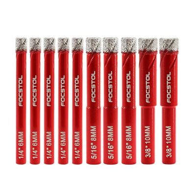 Focstol Diamant Fliesenbohrer Set (10 Stk.) - Ø 6/8/10mm, Rundschaft für harte