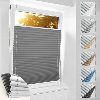 bobodeco Plissee ohne Bohren Verdunkelung Klemmfix Grau 100x110 cm Thermo