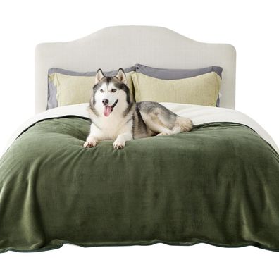 Lesure wasserdichte Hundedecke 274x218cm, waschbar, Sherpa & Fleece, Olivgrün