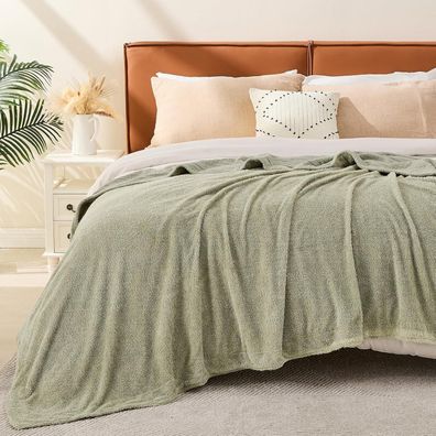 EMME Gewebte Musselin Decke Baumwolle & Fleece, 200x230 cm, Salbei Grün