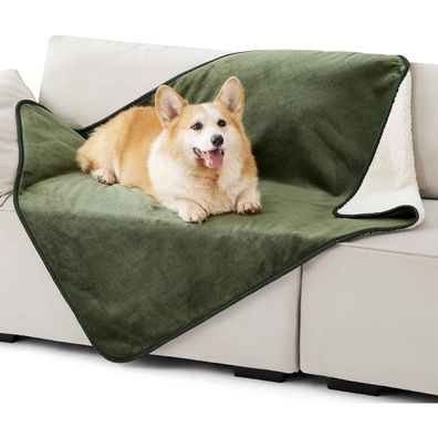 Lesure wasserdichte Hundedecke 100x120cm, Sherpa Fleece, waschbar, Olivgrün