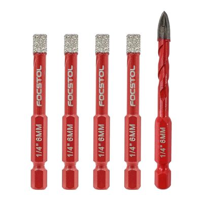 Focstol Diamant Fliesenbohrer 6mm Set (5 Stk.) mit Hartmetallbohrer für harte