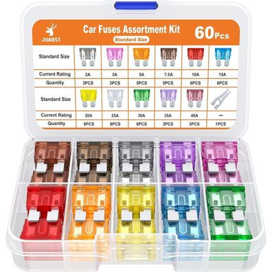 JOREST 60tlg. Kfz-Sicherungen Set Standard Mittel, 11 Stromspezifikationen