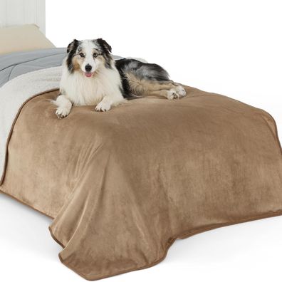 Lesure wasserdichte Hundedecke XL 152x203cm Sherpa Fleece, waschbar, Kamel