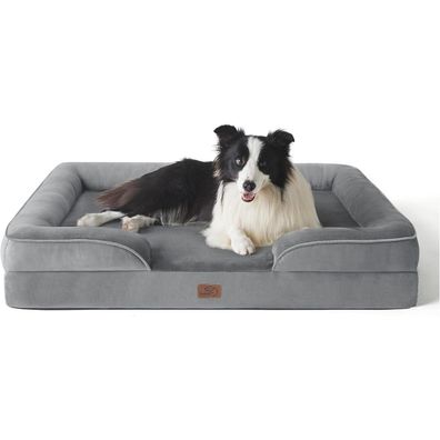 Bedsure Orthopädisches Hundebett Ergonomisches Hundesofa L 89x63 cm Grau mit
