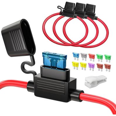 JOREST 3x 12AWG Inline Flachsicherungshalter Wasserdicht 12V Kfz mit 10x