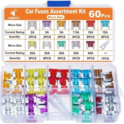 JOREST 60Pcs Kfz Sicherungen Set - Micro Flachsicherungen (Niedriges Profil)