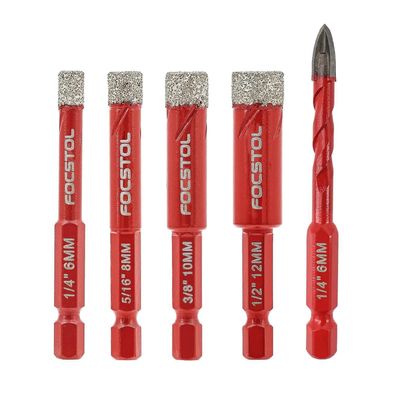 Focstol Diamant Fliesenbohrer Set 5-teilig (6/8/10/12mm + 6mm HM) mit