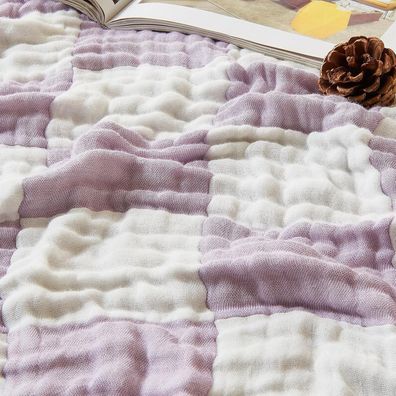 EMME Musselin Decke Kariert aus Baumwolle & Bambus, 150x200cm, Lavendel - Weich