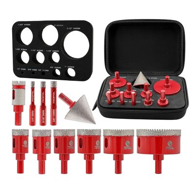 Focstol Diamant Fliesenbohrer Set, 11-teilig (6-65mm) inkl. Fingerfräser