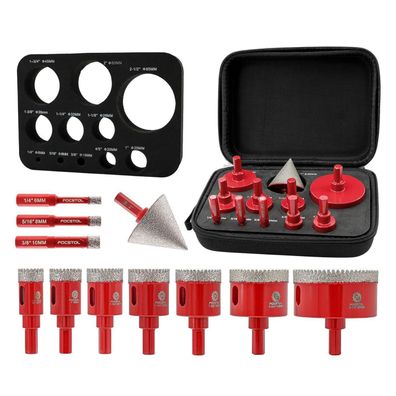 Focstol Diamant Fliesenbohrer Set, 11 Stück (6-65mm) inkl. 50mm Fasenbohrer
