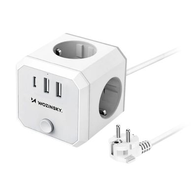 Wozinsky WKZ-3B Power Cube 4 Steckdosen 3x USB 1,8 m Kabel Weiß
