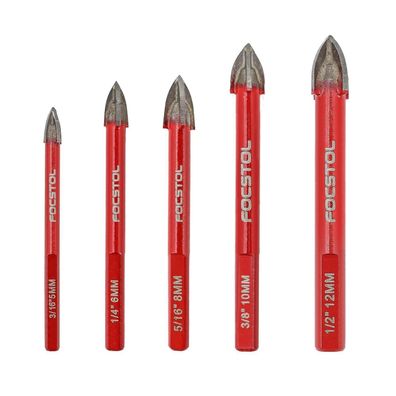 Focstol Fliesenbohrer Set 5-12mm (5tlg.) - Hartmetallbohrer mit Dreikantschaft