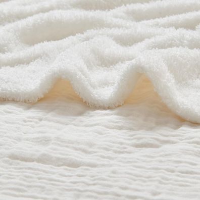 EMME Gewebte Musselin Decke Baumwolle & Fleece, 150x200 cm, Creme - Flauschig