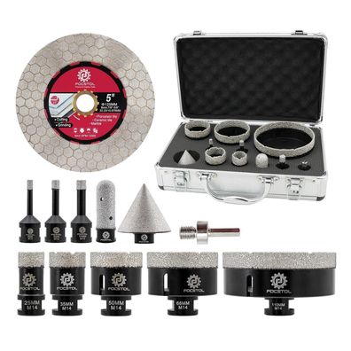 Focstol Diamant Fliesenbohrer Set 12-tlg. für Fliesen, Keramik, Marmor (6-110mm)