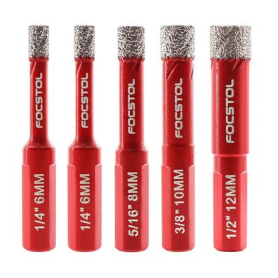 Focstol Diamant Fliesenbohrer Set, 5 Stück (6/6/8/10/12mm), Vakuumgelötet