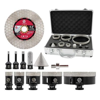 Focstol Diamant Fliesenbohrer Set mit 12 Bohrern, Fasenbohrer, Fingerfräser