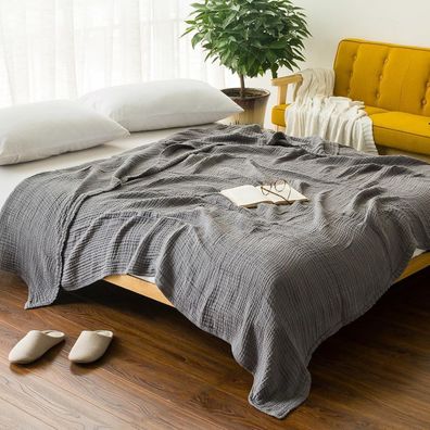 EMME Musselin Baumwolldecke 230x230 cm Grau - Weiche, atmungsaktive Tagesdecke