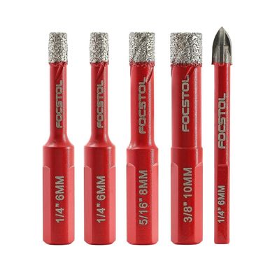 Focstol Diamant Fliesenbohrer Set (4 Stück 6/6/8/10mm + 1 Hartmetallbohrer) für