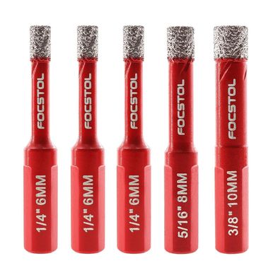 Focstol Diamant Fliesenbohrer Set - 5 Stück 6/6/6/8/10mm Vakuumgelötet mit