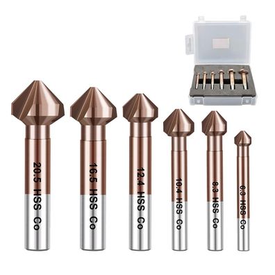 Focstol Kegelsenker Bohrer HSS Set - 6 Stück Kobalt Senker Bohrer mit