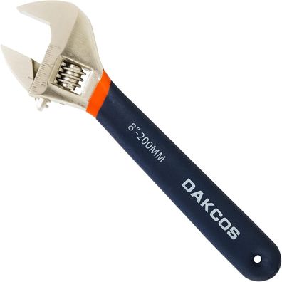 DAKCOS Rollgabelschlüssel 8"/200mm, verstellbar, Gummigriff, max. 25mm Maulweite