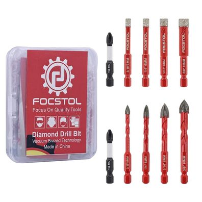 Focstol Diamant Fliesenbohrer Set, 10tlg. Bohrkronen für Keramik, Fliesen