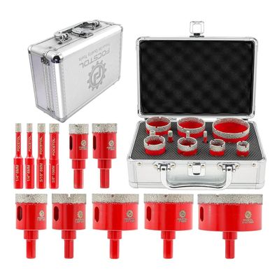Focstol Diamant Fliesenbohrer Set (11tlg) - 6-65mm mit Dreikantschaft für