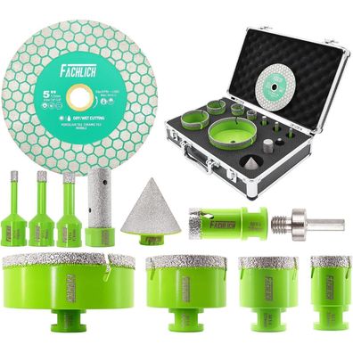Fachlich Diamant Fliesenbohrer Set 6-110mm mit Transportbox, inkl. Trennscheibe