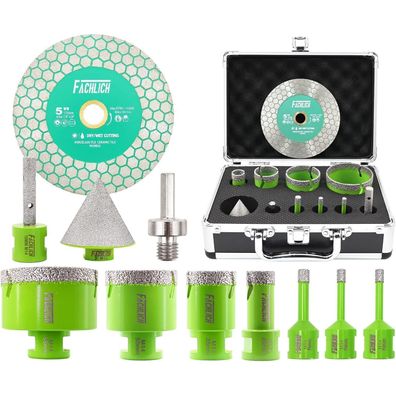Fachlich Diamant Fliesenbohrer Set M14, 11-teilig, für Fliesen, Porzellan