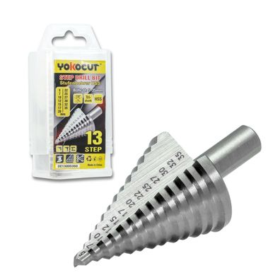 Yokocut Stufenbohrer Ø 5-35mm HSS M2, 13 Stufen, 10mm Schaft für Metall, Holz