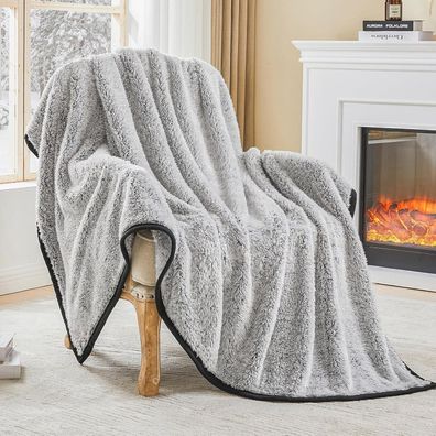 EMME Sherpa Kuscheldecke 150x200 cm, extra weich und warm, wendbar, für Couch