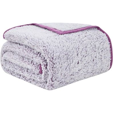 EMME Sherpa Kuscheldecke, 152x203cm, extra weich und warm, wendbar, lila