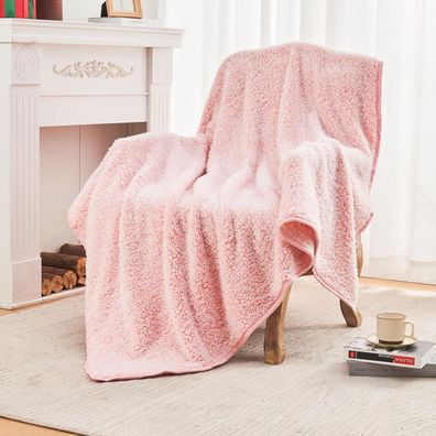 EMME Sherpa Kuscheldecke, 152x203cm, Rosa - Flauschig, Dick und Elegant, Wendbar