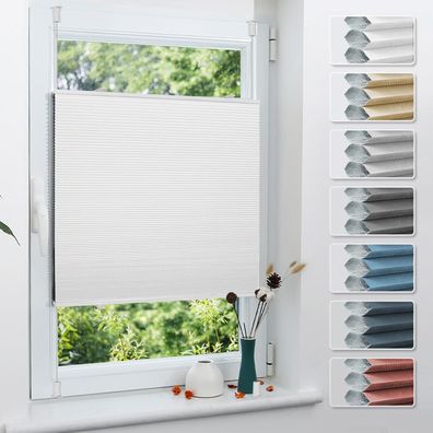 Grandekor Verdunklungsplissee Wabenplissee ohne Bohren Weiß 40x100cm Klemmfix