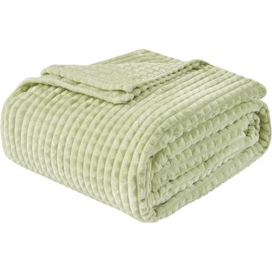 EMME Kuscheldecke Flauschig 200x230cm - 3D-Touch, Sherpa & Flanell, Avocado Grün