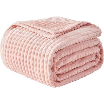 EMME Kuscheldecke 200x230cm - Flauschige 3D-Touch Fleecedecke in Hellrosa