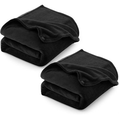 CozyLux Kuscheldecke Flauschig 2er Set, 150x200 cm, Schwarz - Weich & Warm für