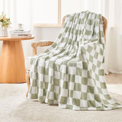 EMME Kuscheldecke Sherpa Kariert 150x200 cm - Flauschige, warme Wolldecke für