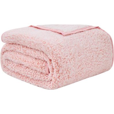 EMME Sherpa Kuscheldecke 228x228 cm, extra weich und warm, wendbar, Rosa